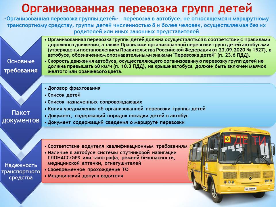 ГИБДД напоминает специальные требования к перевозках групп детей автобусами